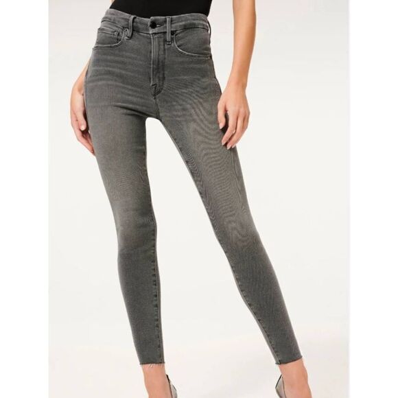 Good American Grey Raw Hem Good Waist Super Skinny Ankle Crop Jeans sz 4/27 - Picture 1 of 4